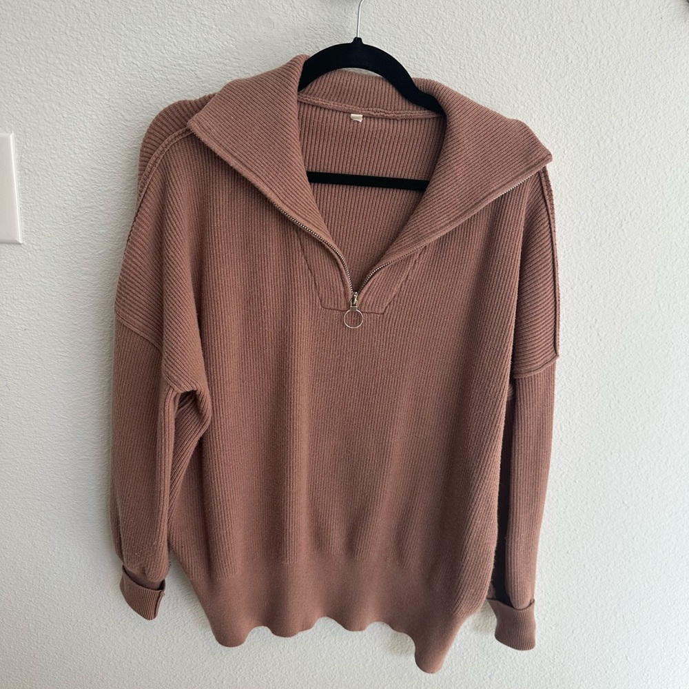 Women’s Half-Zip Ribbed Sweater in Dusty Rose